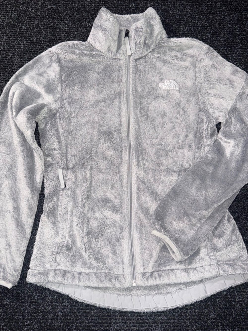 The North Face Women’s Light Gray Plush Teddy Fleece Full-Zip Jacket